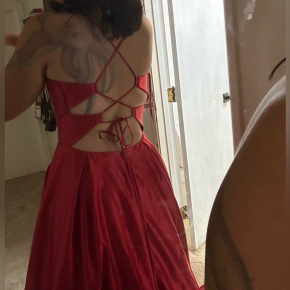David's Bridal Red Satin Ball Gown - Picture 6 of 12